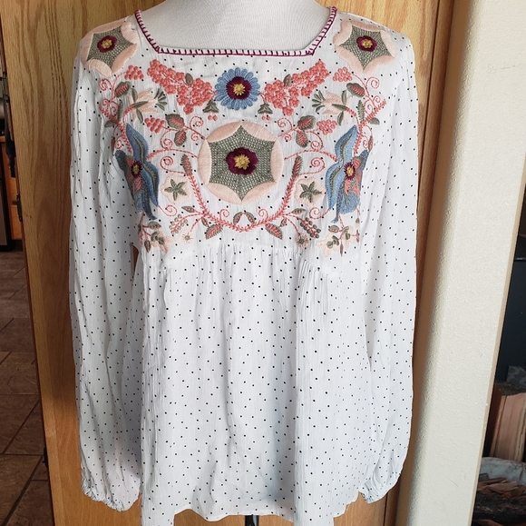 Embroidered Bib Polka Dot Top - Picture 3 of 4